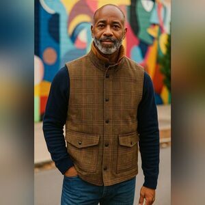 Paisley & Gray Men's Slim-Fit Quilted Cotton Multi-Color Plaid Vest Size Large